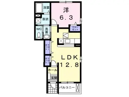 ヒルズハウスU(1LDK/1階)の間取り写真