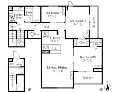パークベアー四谷三丁目(3LDK/2階)の間取り写真