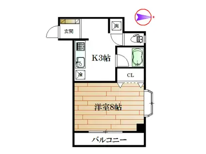 グランデール千葉(1K/2階)の間取り写真