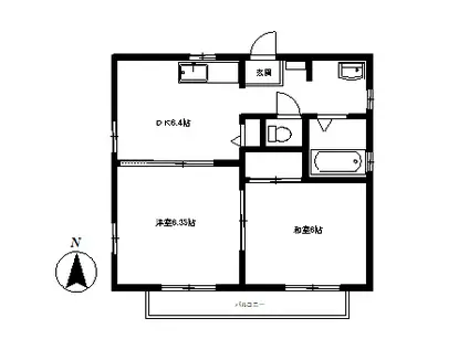 メゾンヤスアキーナD号棟(2DK/2階)の間取り写真