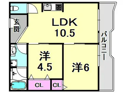 ハイツ相生(2LDK/2階)の間取り写真