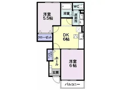 メゾン・アンソレイエ(2DK/1階)の間取り写真