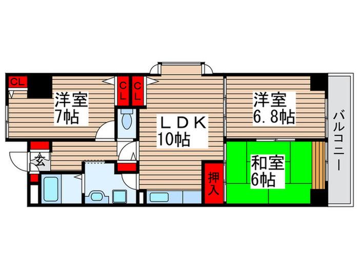 ダイヤモンドハイツ(3LDK/2階)の間取り写真