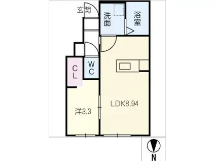 RAMBLE A棟(1LDK/1階)の間取り写真