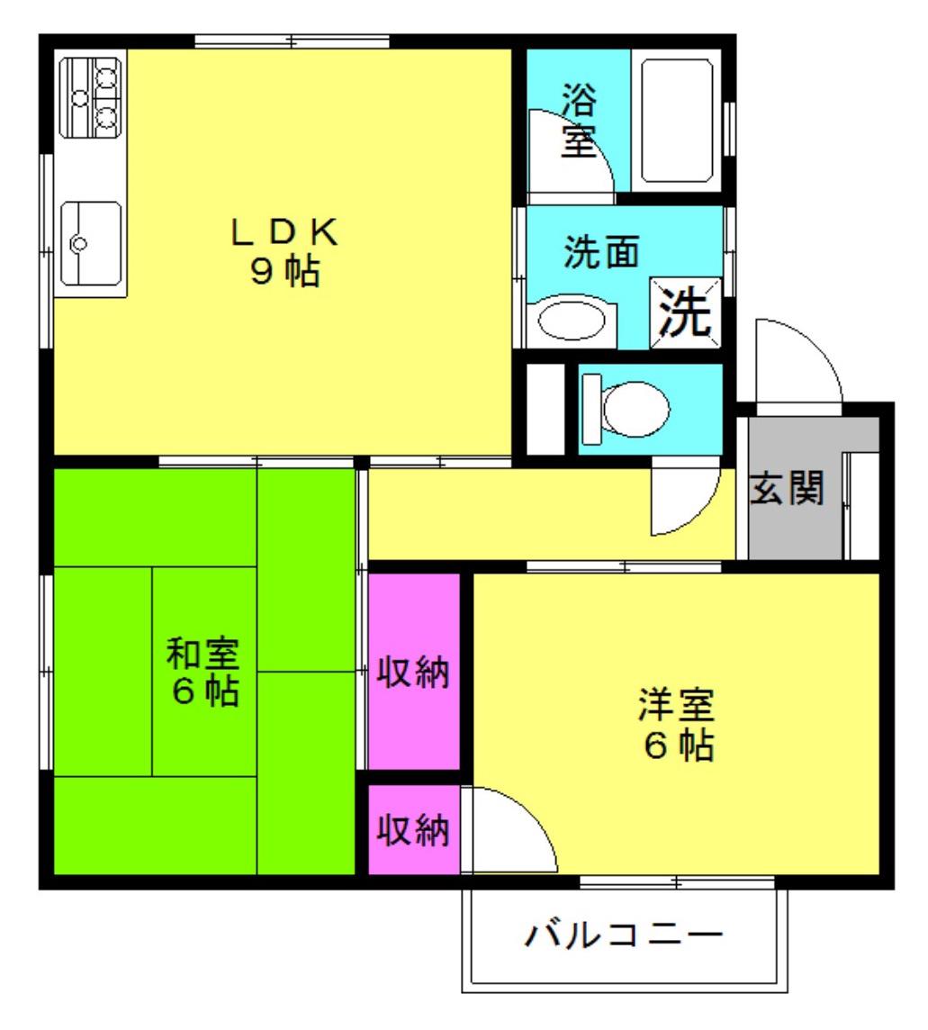 シャルム氷丘(2LDK/2階)の間取り写真