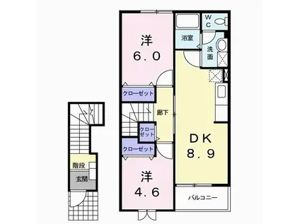 メゾンドボヌールA(2DK/2階)の間取り写真