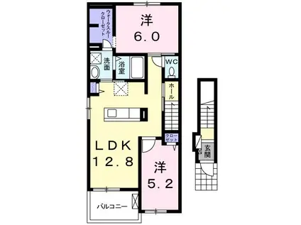 デーア・マーベラス桜B棟(2LDK/2階)の間取り写真