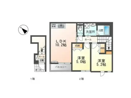 シティ綾井(2LDK/2階)の間取り写真