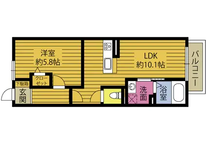 GOLD HEIMII(1LDK/2階)の間取り写真