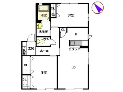 ディアコート鉄輪B(2LDK/1階)の間取り写真