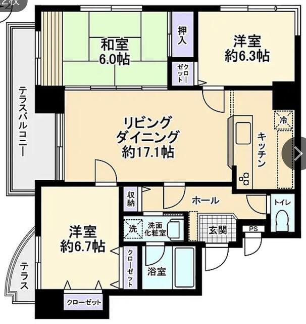 信開ベルシー黒瀬(3LDK/6階)の間取り写真