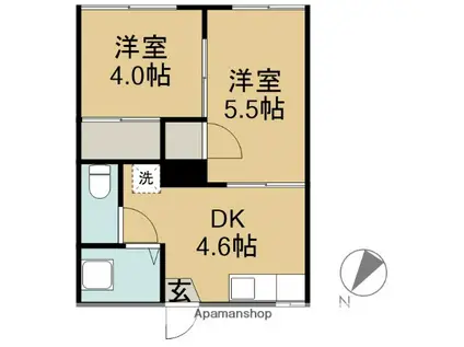 片岡コーポ(2K/2階)の間取り写真