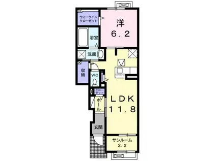 プラウド横田II(1LDK/1階)の間取り写真