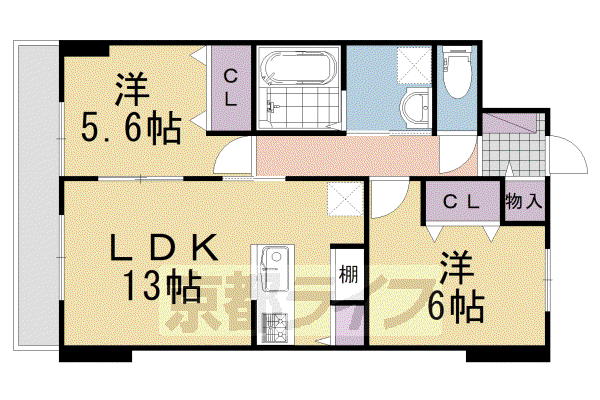グランレブリー桂川グレイスレジデンス(2LDK/4階)の間取り写真
