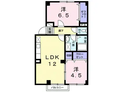 ライジングサンA(2LDK/2階)の間取り写真