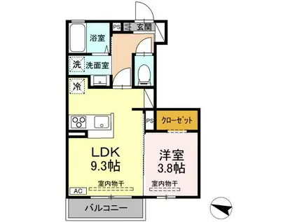 トリシア篠ノ井(1LDK/1階)の間取り写真
