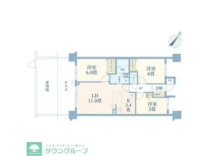 ポレスター彩湖公園リーモ(3LDK/1階)の間取り写真