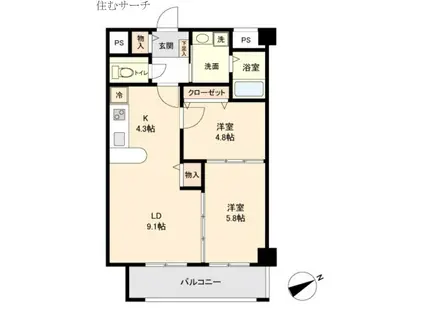 WILL DO四日市鵜の森(2LDK/6階)の間取り写真