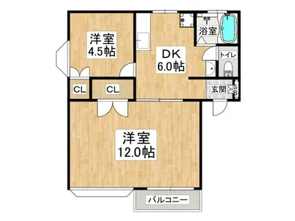 ヴィレッジコート山手(2DK/1階)の間取り写真