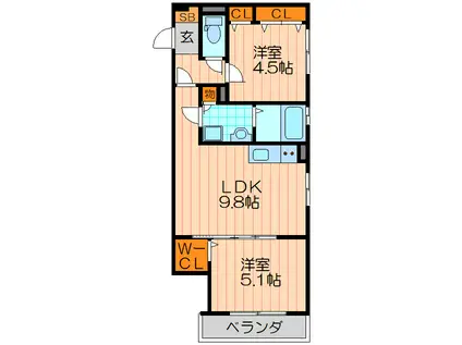 クリエオーレ桜園 II(2LDK/1階)の間取り写真