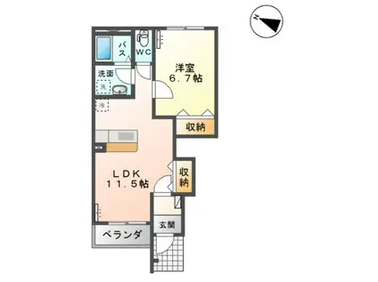 ツリーフィルード(1LDK/1階)の間取り写真