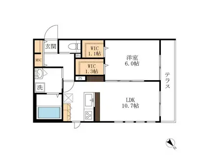 コンフォール登戸(1LDK/1階)の間取り写真