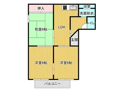 ウェルネスこだま(3DK/2階)の間取り写真