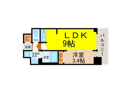 プレサンス名駅南エディフィス(1LDK/11階)の間取り写真