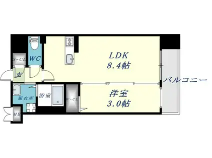 LUXE布施北3(1LDK/14階)の間取り写真