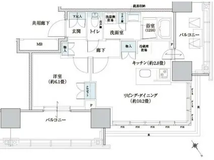 ブリリアタワー浜離宮(1LDK/15階)の間取り写真