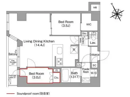 コンフォリア・リヴ平井MUTIO(2LDK/5階)の間取り写真
