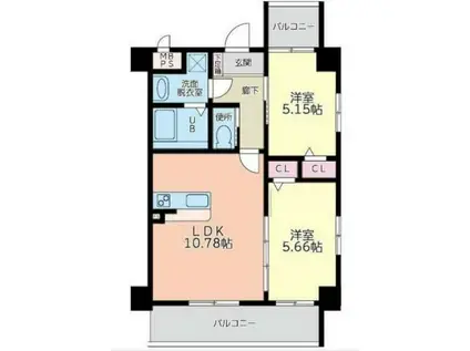 JET BLD GALLERIA(2LDK/2階)の間取り写真