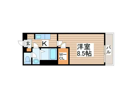 エヌエー連坊(1K/2階)の間取り写真