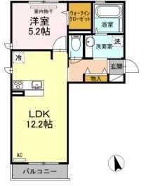 ベイ ブランシェ D棟(1LDK/2階)の間取り写真