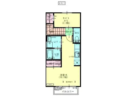 アウル桜町B棟(1SK/2階)の間取り写真