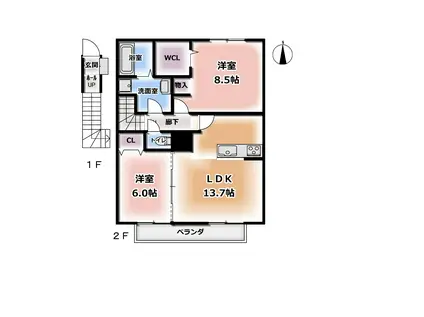 グランドソレーユ(2LDK/2階)の間取り写真