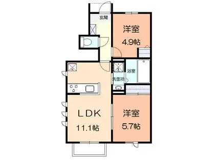 アミティエ湘南A(2LDK/1階)の間取り写真