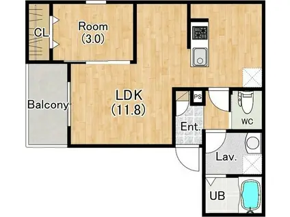 フリーシア(1LDK/2階)の間取り写真