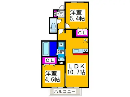 ラ・フェリーチェ(2LDK/1階)の間取り写真