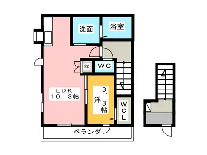 メゾンミーツA(1LDK/2階)の間取り写真