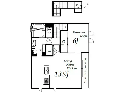 グリーンヒルズ・北神C棟(1LDK/2階)の間取り写真