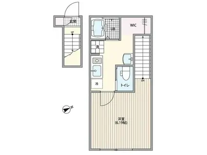 中央線 吉祥寺 独立台有 築10年 先行契約必須 広々24平米(1K/2階)の間取り写真