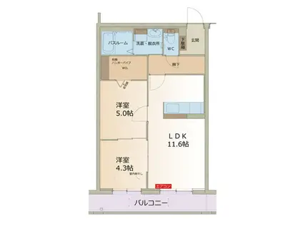 ARATA弐番館(2LDK/1階)の間取り写真