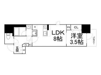 レジュールアッシュ谷町四丁目グランクラス(1LDK/5階)の間取り写真