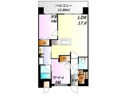 アルファステイツ三田駅前II(1SLDK/6階)の間取り写真