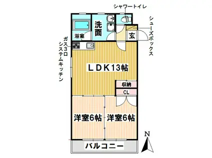 スカイコート(2LDK/2階)の間取り写真