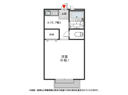 グランデュール羽曳が丘(1K/1階)の間取り写真