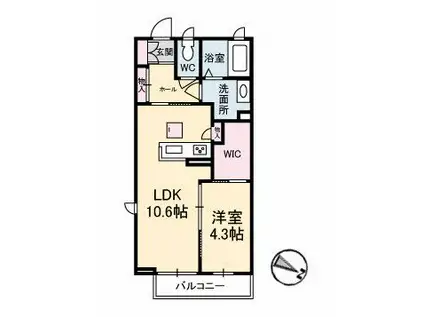 GRANTAGE下関III(1LDK/1階)の間取り写真