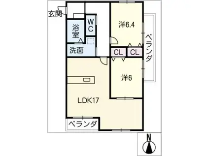 EXCEL COURT KUWANA II(2LDK/1階)の間取り写真