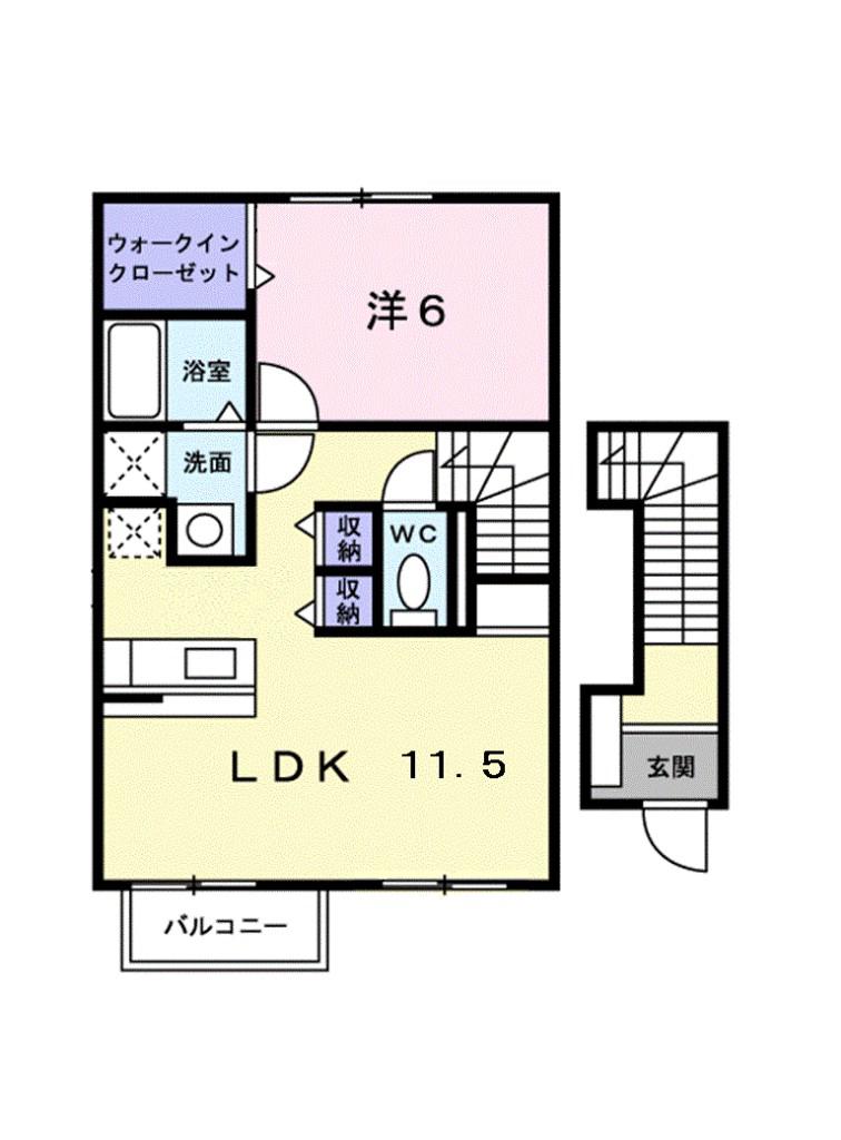 アヴニ-ルKA(1LDK/2階)の間取り写真